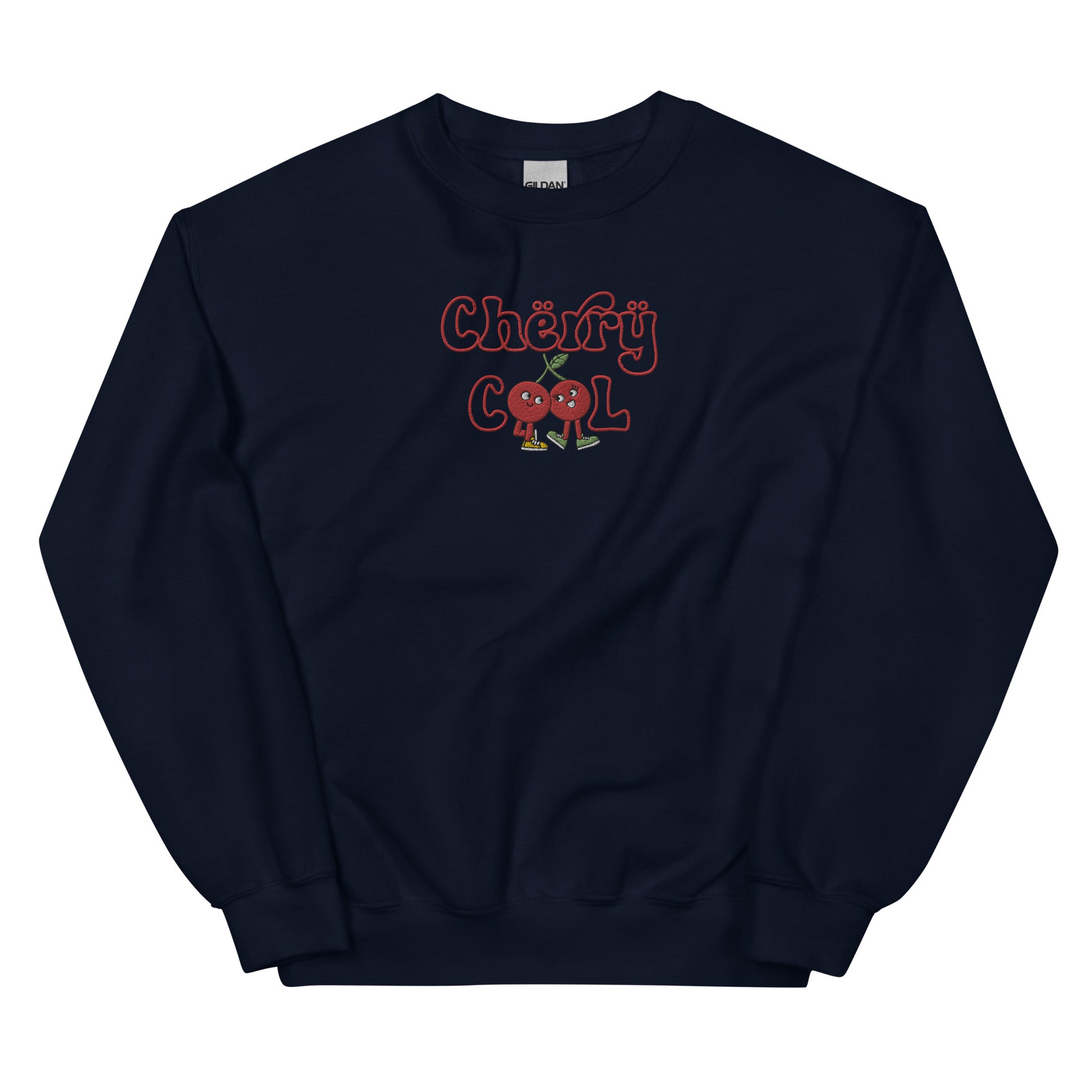 Life Scribbles - Cherry Cool Embroidered Crewneck Sweatshirt Navy