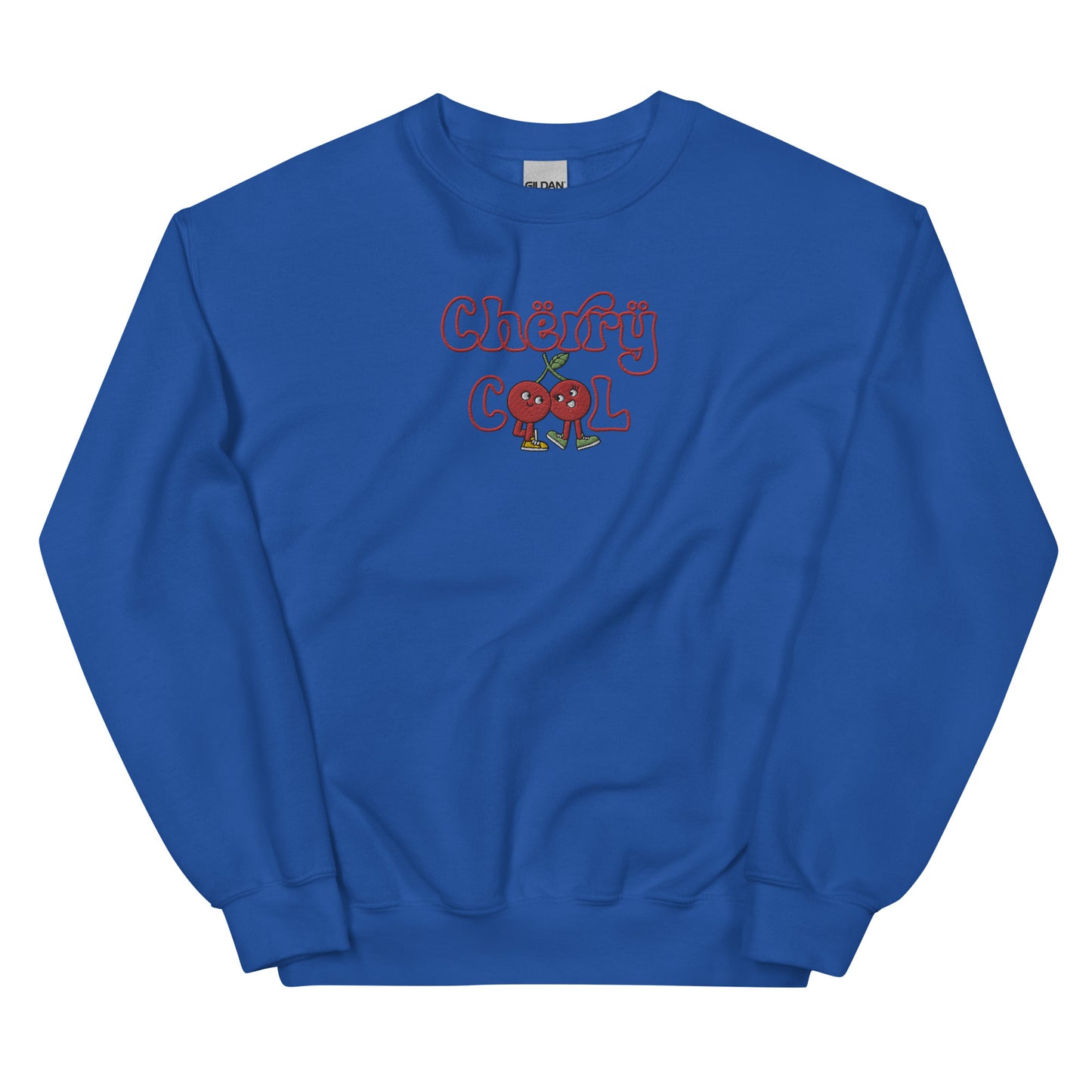 Life Scribbles - Cherry Cool Embroidered Crewneck Sweatshirt Royal