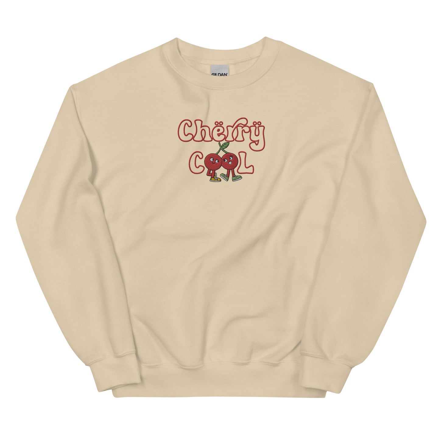 Life Scribbles - Cherry Cool Embroidered Crewneck Sweatshirt Sand