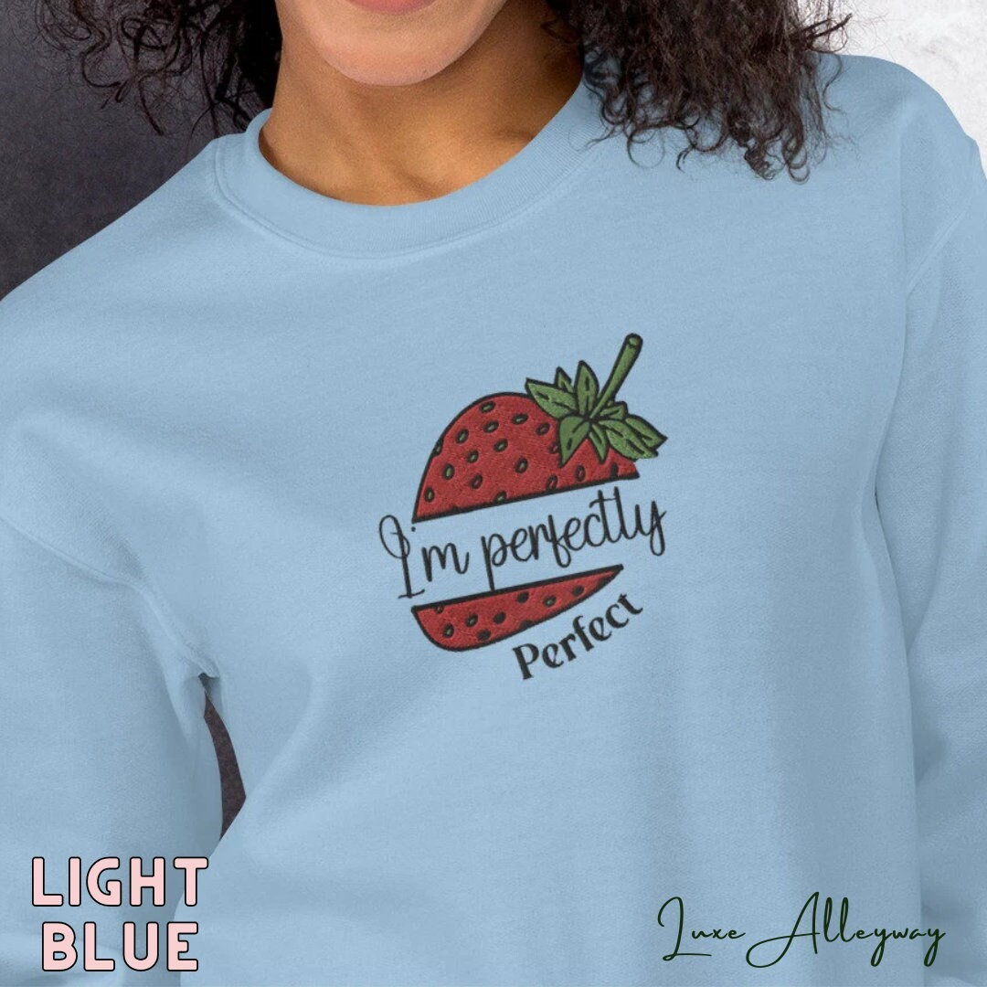 Life Scribbles - I am Perfect Strawberry Sweatshirt Light Blue