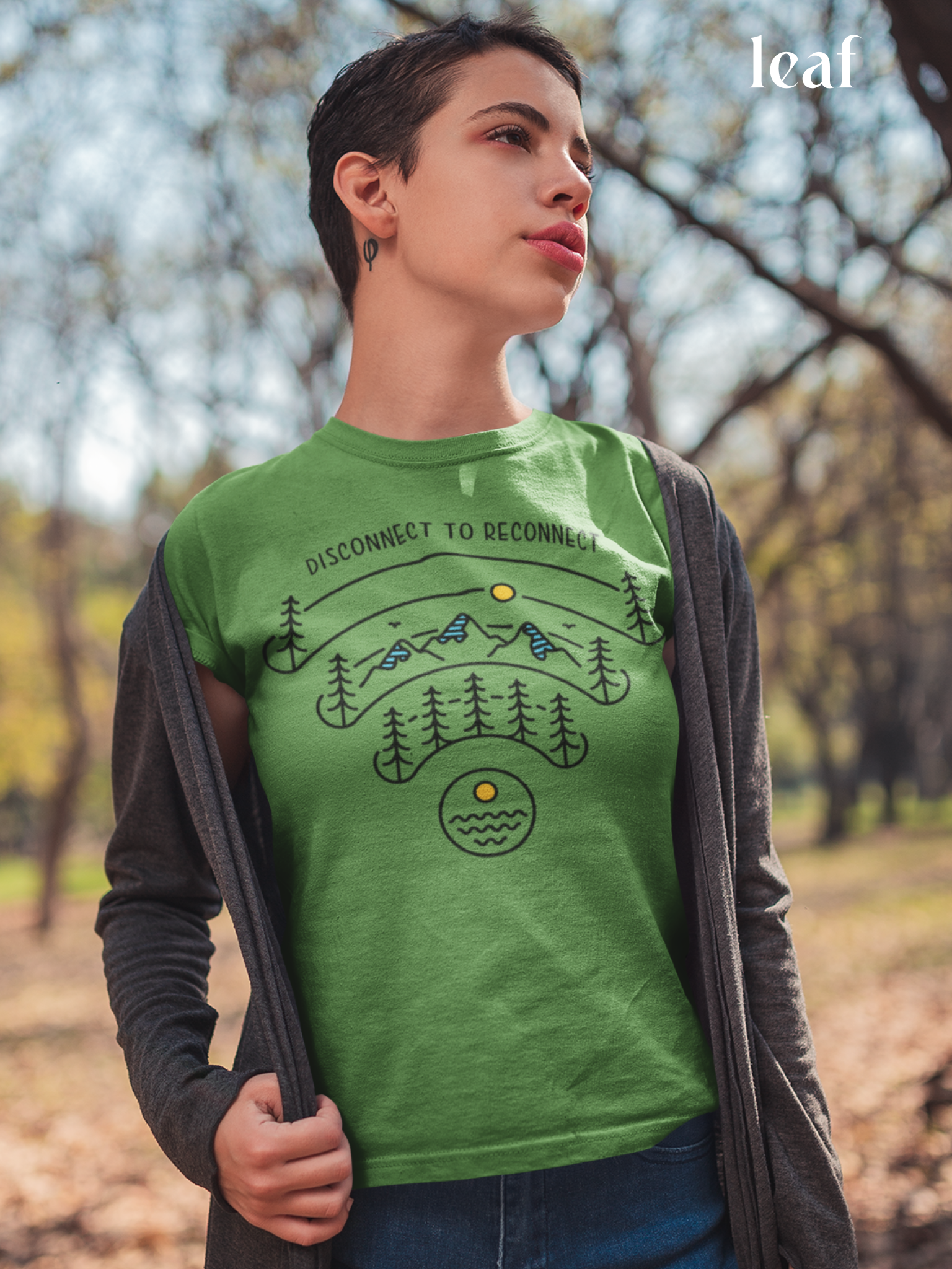 Life Scribbles - Camping - outdoor adventure - no internet - Nature - leaf green forest- T-shirt