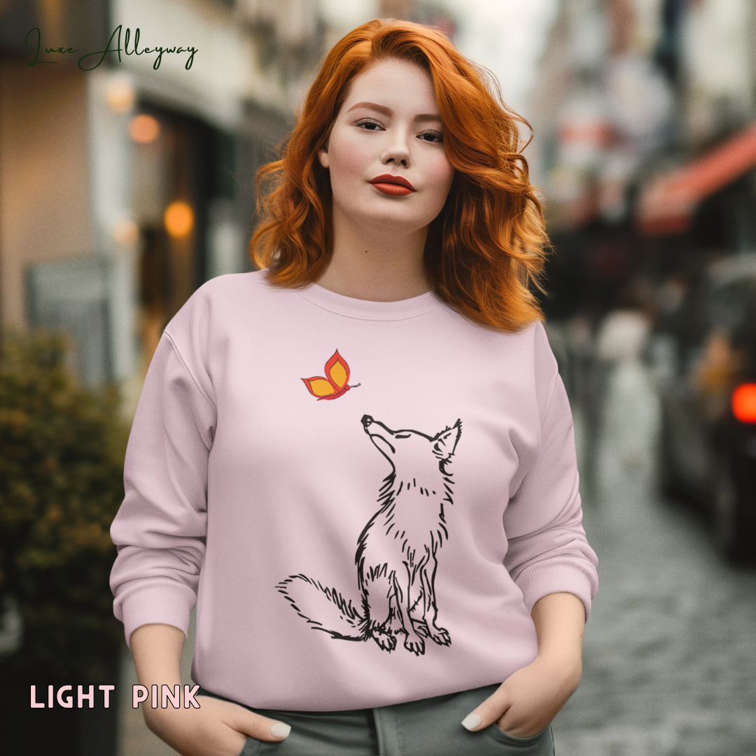 Life Scribbles - Light Pink - Nature Fox Butterfly Sweatshirt - Winter wear - Fall Jumper