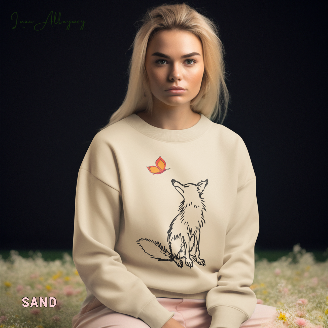 Life Scribbles - Sand - Beige - Nature Fox Butterfly Sweatshirt - Winter wear - Fall Jumper