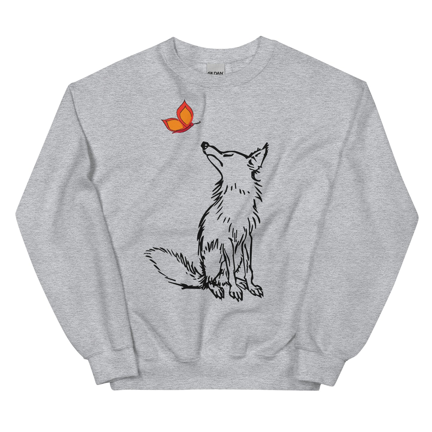 Life Scribbles - Sport grey - Nature Fox Butterfly Sweatshirt - Winter wear - Fall Jumper